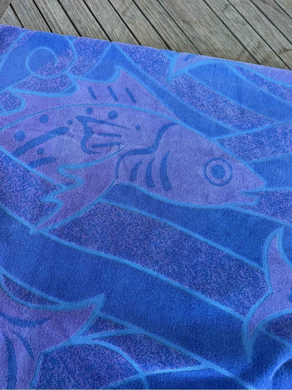 Kirkland Stylized Fish Waves Egyptian Cotton Large Beach Towel Blue Purple 36x66